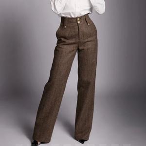 High Waisted Straight Trouser Large Scale Brown Herringbone - recommended by Toni Tebbs