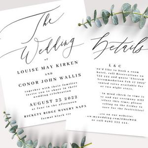 Modern Black Calligraphy Details On Back Wedding Invitation | 150055 - recommended by Clancy Burke