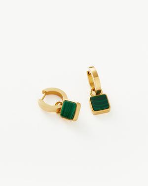 Lucy Williams Square Malachite Charm Mini Hoop Earrings | 18ct Gold Plated Vermeil/Malachite - recommended by Lou Archell