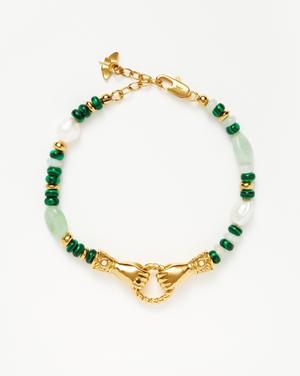 Harris Reed In Good Hands Beaded Gemstone Bracelet | 18ct Gold Plated/Multi Green Gemstone & Pearl gold/green - recommended by Tamara Kalinic