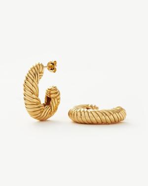 Wavy Ridge Twisted Chubby Medium Hoop Earrings 18ct Gold Plated - recommended by Amie Rogers (Chase Amie)