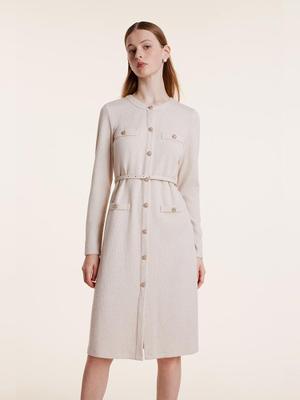 Beige Knitted Gathered Waist Dress - recommended by Aleyson Bickley