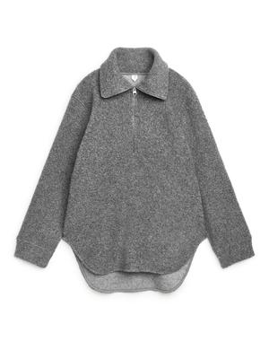 Half Zip Pile Sweatshirt - Grey - recommended by Melania Migliozzi
