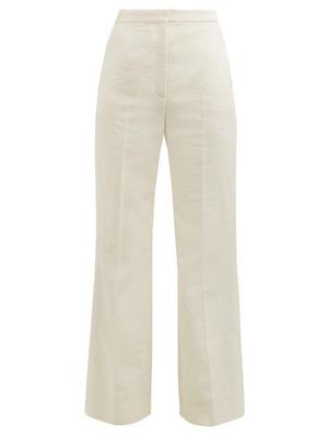 Alexachung - Tailored Crop Flare Cotton-bouclé Trousers - Womens - Cream - recommended by Caro B