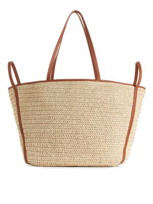 Leather Detailed Straw Tote - Beige - recommended by Vitaestilo