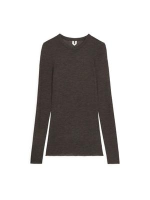 Long-Sleeved Merino Top - Brown - recommended by Borghild Terese Jørgensen