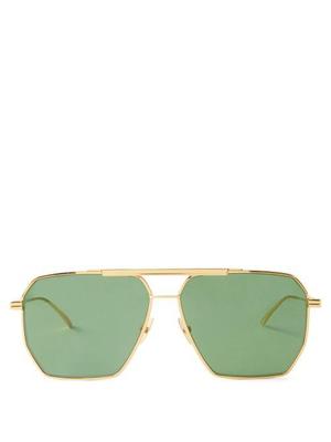Bottega Veneta - Aviator Metal Sunglasses - Womens - Green Gold - recommended by Joanna Rutkowska