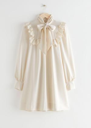 Neck Bow Ruffle Mini Dress - White - recommended by Ida Kojo