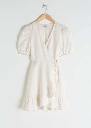 Puff Sleeve Wrap Mini Dress - White - recommended by Joanna Swica