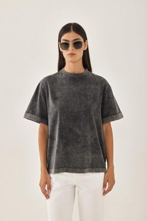 Folded Hem T Shirt - Washed Grey / XS - recommended by Natalie 
