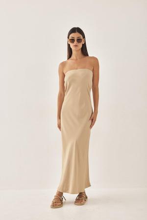 Satin Strapless Dress - Gold / XS - recommended by Isabel Chai 