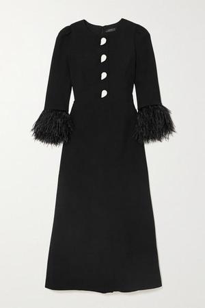 Andrew Gn - Feather-trimmed Crystal-embellished Crepe Midi Dress - Black - recommended by Miss Lopez