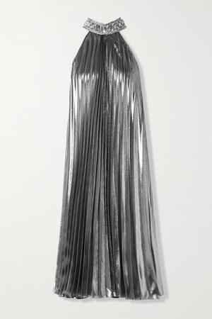 Andrew Gn - Crystal-embellished Pleated Silk-blend Lamé Midi Dress - Silver - recommended by Miss Lopez