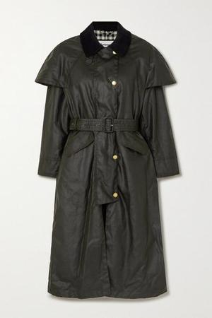 Barbour - + Alexachung Trudie Corduroy-trimmed Waxed-cotton Trench Coat - Dark green - recommended by Toni Tebbs