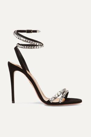 Aquazzura - So Vera 105 Crystal-embellished Suede Sandals - Black - recommended by Thereza Reboucas