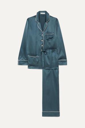 Olivia von Halle - Coco Silk-satin Pajama Set - Petrol - recommended by Johanna  Bradford