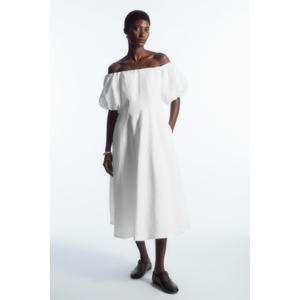OFF-THE-SHOULDER PUFF-SLEEVE MIDI DRESS - recommended by Marina Bogdanova