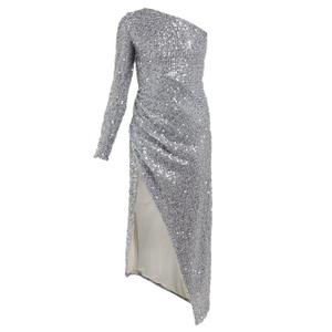 Galvan - Mamounia Asymmetric Sequinned Tulle Dress - Womens - Silver - recommended by Sofia Andersin