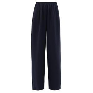 Eskandar - Flared Silk Crepe Trousers - Womens - Navy - recommended by Sofia Andersin
