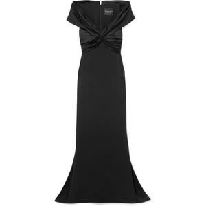 Reem Acra - Off-the-shoulder Knotted Silk-crepe And Satin Gown - Black - recommended by Sofia Andersin