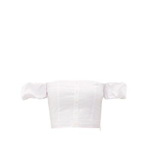 Staud - Guava Puff-sleeve Cotton-blend Crop Top - Womens - White - recommended by Sofia Andersin