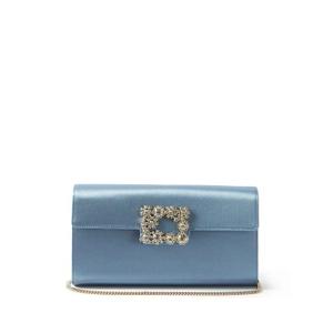 Roger Vivier - Floral Crystal-buckle Satin Clutch - Womens - Blue - recommended by Sofia Andersin