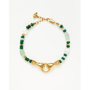 Harris Reed In Good Hands Beaded Gemstone Bracelet | 18ct Gold Plated/Multi Green Gemstone & Pearl gold/green - recommended by Tamara Kalinic