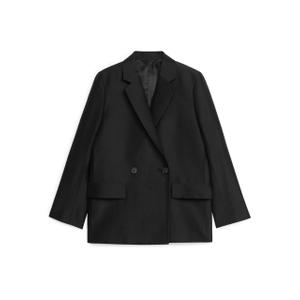 Double Breasted Satin Blazer - Black - recommended by Sofia Andersin