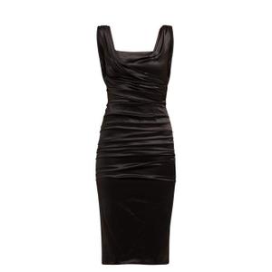 Dolce & Gabbana - Draped Silk Satin Midi Dress - Womens - Black - recommended by Sofia Andersin