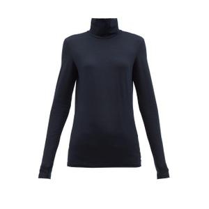 Jil Sander - Logo-embroidered Roll-neck Cotton-blend Top - Womens - Navy - recommended by Sofia Andersin