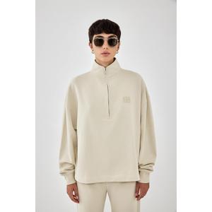Halfzip Patch Sweatshirt - Pale White / XS - recommended by Thessely Juliet
