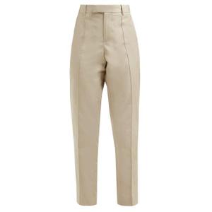 Bottega Veneta - Pintucked Cotton Poplin Straight Leg Trousers - Womens - Beige - recommended by Sofia Andersin