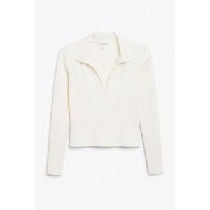 Ribbed v-neck collar top - White - recommended by Sofia Andersin