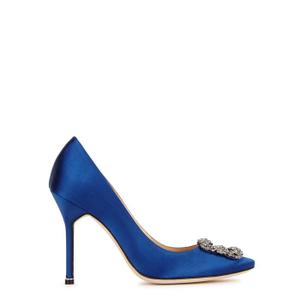 Manolo Blahnik Hangisi 105 Royal Blue Silk Satin Pumps - recommended by Sofia Andersin