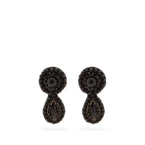 Erdem - Crystal-embellished Drop Clip Earrings - Womens - Black - recommended by Sofia Andersin