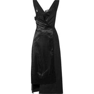 Junya Watanabe - Lace-trimmed Paneled Satin And Twill Wrap Dress - Black - recommended by Sofia Andersin